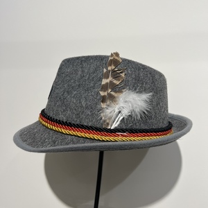 Chapeau paysan gris en feutre style Oktoberfest avec plume, logo personnalisé, pour hommes et femmes, <span class=keywords><strong>costume</strong></span> de fête - Product Image 2