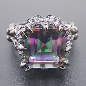 Mystic Topaz Engagement Ring in Rhodium Plated Silver Natural <b>Cushion</b> <b>Rainbow</b> Wedding Party - Product Image 2