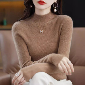 Pull en laine à col haut pour femme, coupe ajustée, couleur unie, tricot en cachemire, couche de base, tailles S M L XL 2XL - Product Image 2