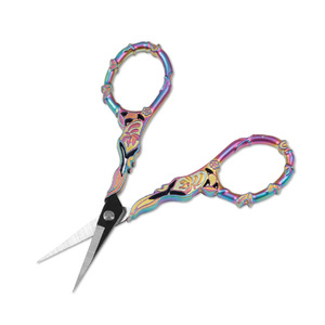 Vintage Bamboo Embroidery Scissors Colored Titanium Gold Stainless Steel Straight Head Home Use Trim Thread Craft Scissors - Product Image 2