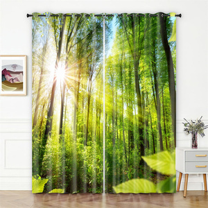 Cortinas opacas con paisaje de bosque, Misty Sunshine Woodland Tree Path Nature Landscape Print Oscurecimiento Ventana Ojal Cortinas/ - Product Image 6