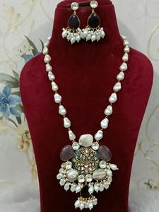 Handcrafted Minakari Kundan Necklace with <b>Earrings</b> <b>Long</b> Pear Chain Bridal Jewelry <b>Woman</b> And Girl Traditional Fashion Wholesale - Product Image 4
