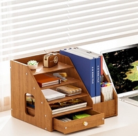 Organisateur de bureau en bois à 4 niveaux avec tiroir et porte-stylo pour décoration de mariage