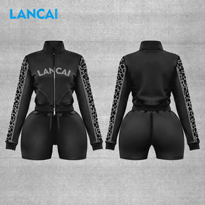Lancai Custom Logo Pink Acid Wash Streetwear Leggings Shorts Tracksuit Women Y2K Women Zip Up Hoodie Two Piece <b>Set</b> - Product Image 2