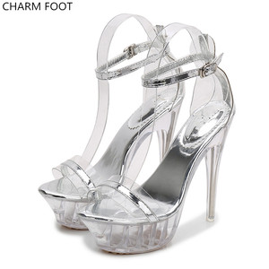 Moda Sexy Shiny End Mujeres plataforma de plástico transparente <span class=keywords><strong>Sandalias</strong></span> de tacón alto - Product Image 3