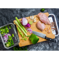Planche à découper en bambou personnalisée avec 2 tiroirs coulissants, planche à découper antidérapante avec rainure pour les jus, table de préparation de cuisine