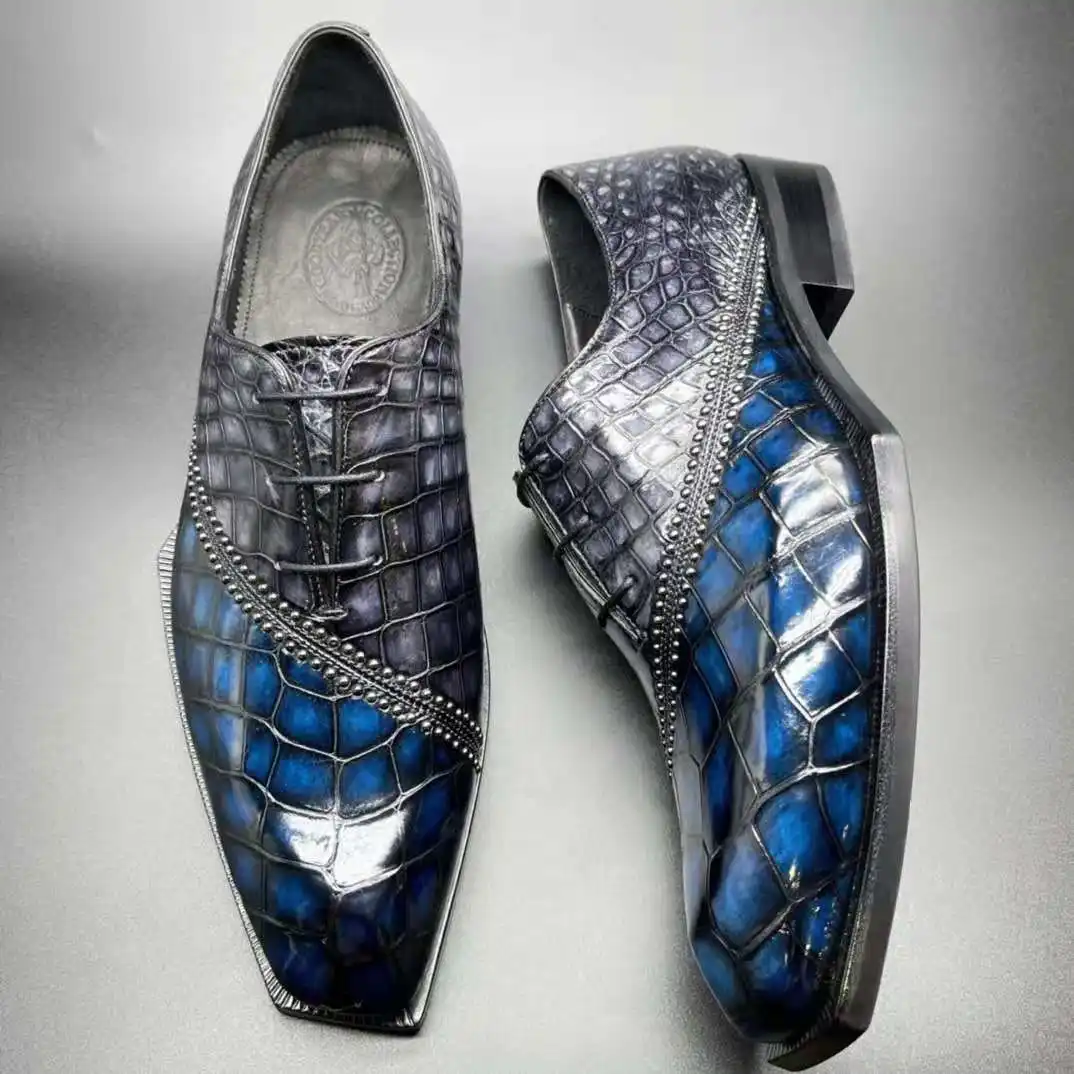 trendy luxury alligator men shoes party crocodile leather wedding shoes handcraft custom popular business shoes for men