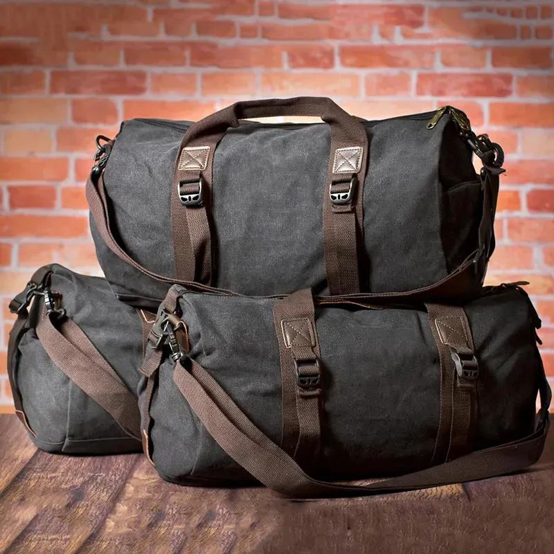 46*25*25cm seyahat tekerlekli çantalar erkekler seyahat tuval Tote çanta tuval silindir çanta erkekler için