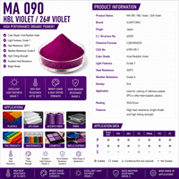 Pigment violet rougeâtre haute performance MA 090 HBL Violet 26 #   Résistance à la lumière de grade 7 pour les fibres d'acétate de cellulose et la résine PMMA