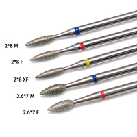 Fraise à ongles professionnelle pour cuticules, manucure russe, fraises diamantées pour ongles, flamme 2x8 2.6x7, acier inoxydable, fraises rotatives diamantées pour ongles, pointes en gel
