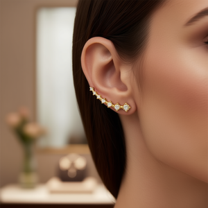 Pendientes de Aro E2579 Dorados para Mujer, Diseño Clásico de Estrella, Cristal de Estrás, Corte Brillante Redondo, Engaste de Puntas, Uso Diario - Product Image 2