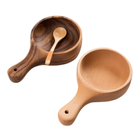 Bol en bois réutilisable écologique, bois de hêtre et d'acacia durable, bol coréen pour kimchi avec cuillère, poignée ronde pour la cuisine