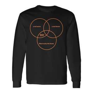 Camiseta de manga larga con diseño de diagrama Venn de un gusano real y un médico real que le gusta tocar el batería - Product Image 1