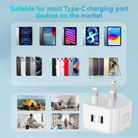 Chargeur de téléphone portable 40W, adaptateurs de voyage PD 40W, chargeur 2 USB-C, charge super rapide, prise UK, prise murale USB Type A et C
