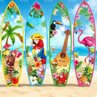 Decoración de Pared de Madera con Diseño de Tabla de Surf y Playa, Decoración para Fiestas Hawaianas con Temática Veraniega, Juego de Cuatro Piezas