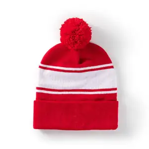 Beanie Pom Pom Hats Wholesale Outdoor Jacquard Thick Winter Warm Hats Fitted Hats Knit Girl Beanies Pom Pom Custom Logo