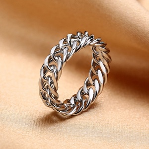 Fashion <b>Titanium</b> Steel Jewelry Hot Selling Stainless Steel Cuban <b>Chain</b> Ring Gold Plated Women's Ring - Product Image 5
