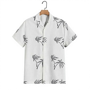 100% Organic Cotton Anti-Wrinkle Breathable Poplin V-neck Short Sleeve Casual <b>Shirt</b> Embellished Non-Stretch Summer Men's - Product Image 1