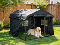 Enclos pour chien en métal d'extérieur avec couverture protectrice résistante aux intempéries, grande cage pour animaux de compagnie avec toit imperméable et rideaux latéraux