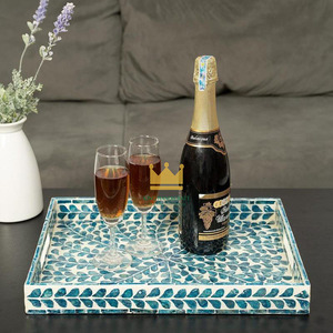 Bandeja Decorativa Rectangular de Moda con Incrustaciones de Madreperla, Hecha a Mano, Ecológica, para Servir, para Mesa de Centro, Vajilla Decorativa - Product Image 4