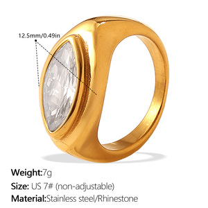 Anillo de circón vintage con forma de lágrima para mujer, diseño irregular, acero inoxidable, chapado en oro, estilo de corte de lujo, joyería de moda - Product Image 5