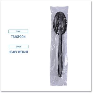 Boardwalk Heavyweight <b>Wrapped</b> Polypropylene Teapoons <b>Black</b> Disposable Spoons 1000/Carton - Product Image 2