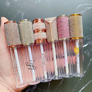 Gran oferta MOQ 100 piezas Logotipo personalizado Metálico 6ml Oro Plata Contenedores líquidos Tubo de brillo de labios de diamantes de imitación vacío - Product Image 1