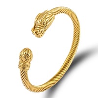 Bracelet Viking Souvenir en acier inoxydable plaqué or 18 carats pour homme, design nordique, dragon - Bijoux de la mythologie nordique