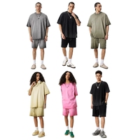 Ensemble 2 pièces pour homme OEM délavé à l'acide 280g dégradé 100% coton, survêtement streetwear oversize avec t-shirt et short, logo brodé