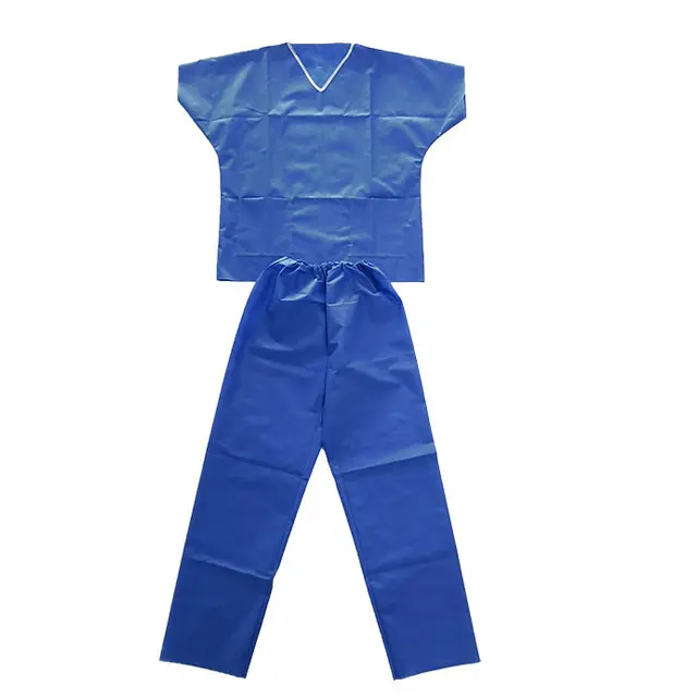 Uniforme de não-tecido descartável esfrega superior e calças em azul claro e azul escuro