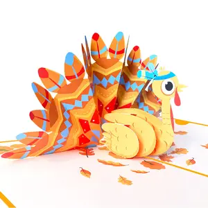Penjualan terlaris buatan tangan mewah kartu Terima kasih 3d Pop Up kartu ucapan Thanksgiving Turki dengan amplop