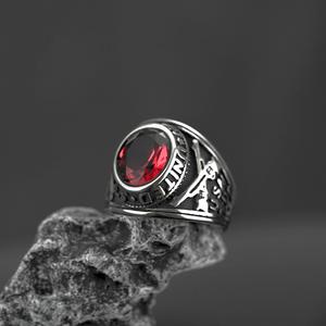 Bague en acier titane pour homme avec pierre rubis, style hip-hop, design géométrique, bijou cadeau - Product Image 2