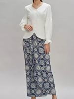 Set Baju Kurung Muslimah Dua Potong, Blus Berlubang, Rok Cetak Batik, Lengan Panjang, Pakaian Islami Elegan, Suplai Grosir