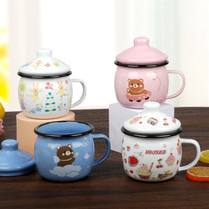 Lindas tazas de esmalte de cerámica de 350ml con tapas de vientre grande para tazas de leche para bebés, tazas de leche para niños - Product Image 2