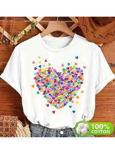 T-Shirt Crop da Donna alla Moda con Motivo a Cuori, in Puro Cotone, Casual, Manica Corta, Girocollo, Comoda per Tutte le Stagioni - Product Image 3