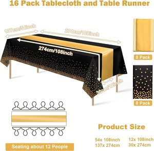 Ensemble <span class=keywords><strong>de</strong></span> nappe en plastique <span class=keywords><strong>jetable</strong></span> et <span class=keywords><strong>de</strong></span> <span class=keywords><strong>chemin</strong></span> <span class=keywords><strong>de</strong></span> <span class=keywords><strong>table</strong></span> en satin, nappe noire à pois dorés, or pour la décoration <span class=keywords><strong>de</strong></span> fête <span class=keywords><strong>de</strong></span> remise <span class=keywords><strong>de</strong></span> diplôme, <span class=keywords><strong>de</strong></span> mariage - Product Image 2