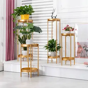 blume stand indoor design Suppliers-Tea Coffee Round Table für Living Room Simple Nordic Indoor Design Flower Stands Iron Creative Double Flower Shelf