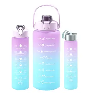 3 in 1 2000ML 900ML 300ML taşınabilir spor degrade renk içme suyu şişesi 3 adet/takım motivasyon su şişeleri Set