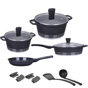 High Quality Modern White Ceramic Coated Pot <b>Pan</b> Glass <b>Lids</b> Soft Touch Handles Non-Stick 9 Piece Die Cast Aluminum Cookware Set - Product Image 1