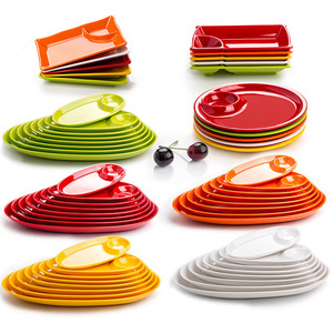 Colorful Oval Melamine <b>Plates</b> Set Drop Resistant For Party Food Serving - Product Image 1