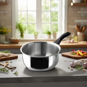 Pentola per salse in acciaio inossidabile con manico nero, capacità 1,5 litri, per cucinare e servire - Product Image 3