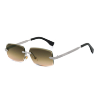 Lunettes de soleil Partagas Retro Designer avec logo personnalisé, monture rectangulaire sans bordure, branches en bois grainé, verres UV400 pour hommes