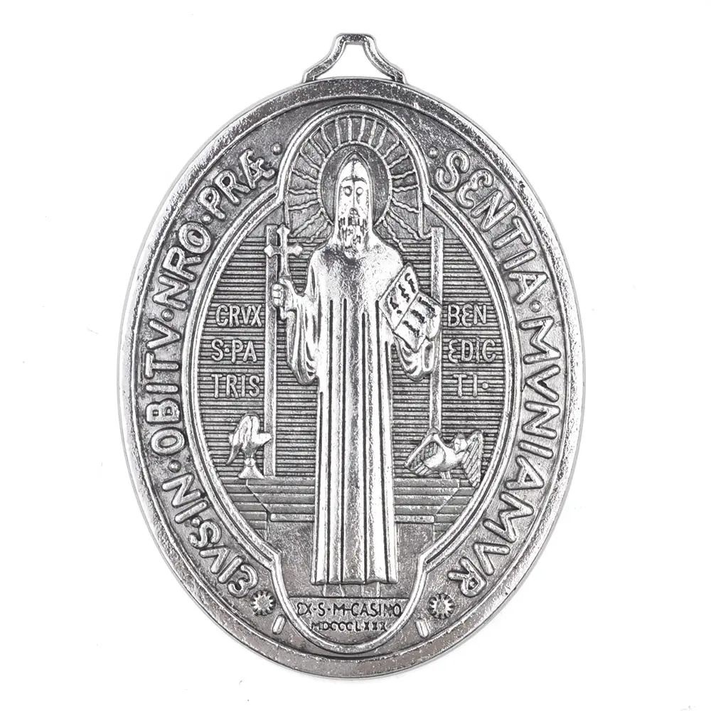 Katholieke St Benedict Legering Medaille Voor Ketting Maken 82X59Mm Religieuze Metalen Hanger