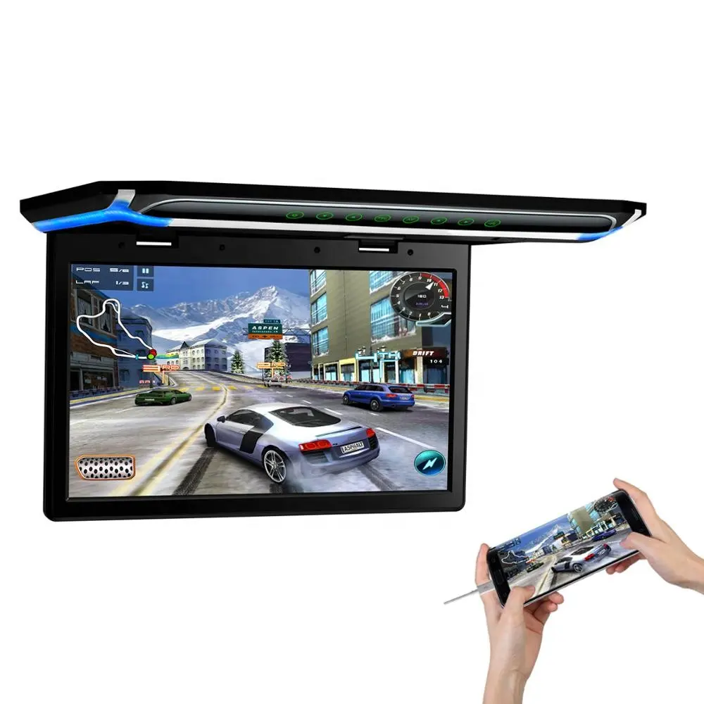 XTRONS 15.6 인치 풀 HD LCD 스크린 천장 마운트 리프트 플립 다운 자동차 모니터 지원 디지털 TV 박스 자동차 지붕 모니터