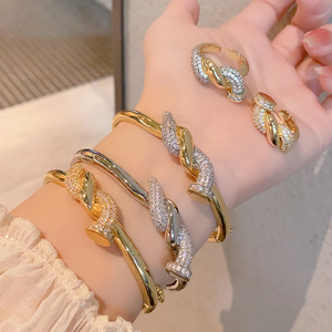 Twisted Nail Bangle Gold And Silver Two Tone Micro Inlay <b>Copper</b> Alloy Women's Jewelry Gift Hook Shape Fashion <b>Bracelet</b> - Product Image 1