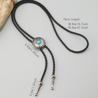Hommes Femmes Américain Bolo Cravate Western Cowboy PU Cuir Corde Cravate Métal Fleur Turquoise Pendentif Western Collier