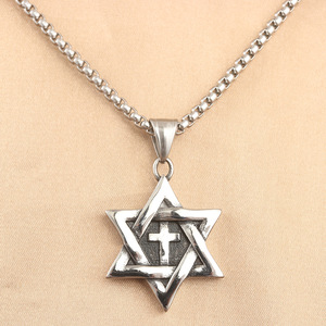 Pendentif étoile à six branches en acier inoxydable avec design croix, collier unisexe, bijoux géométriques tendance 231036 - Product Image 1