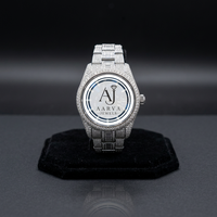 AARVA JEWELS Montre analogique de luxe en acier inoxydable avec cadran en cristal saphir de 28 mm, bracelet de 20 mm, mouvement mécanique Miyota, strass argentés