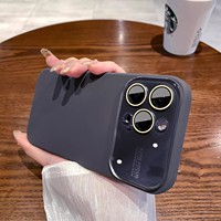 Coque en silicone liquide avec grande fenêtre et protection d'objectif intégrée, antichoc, pour iPhone 16 Pro Max 15 14