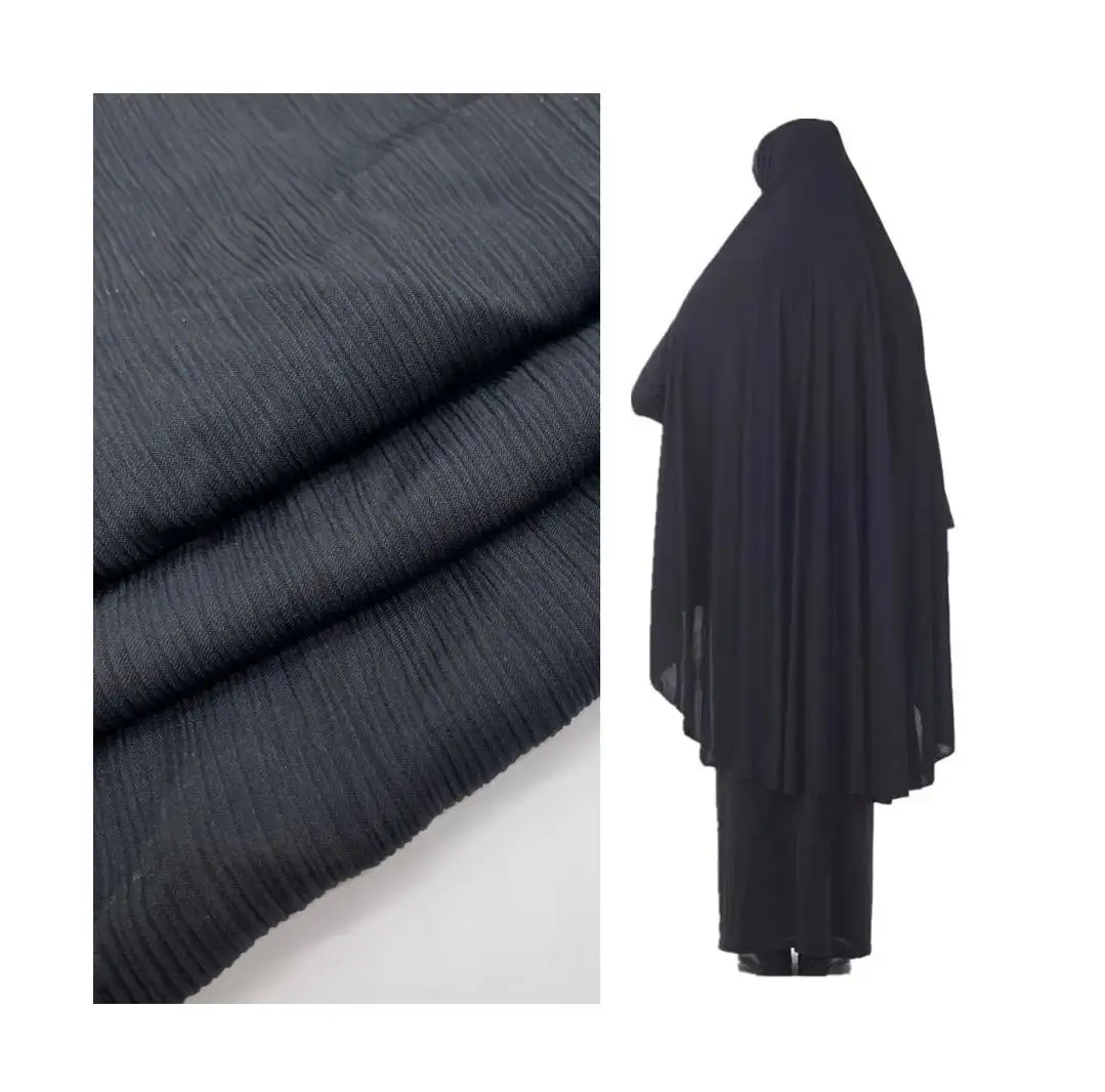 Dubai Muslim 100% Poliester Resmi Hitam Superior Kain Kain Krep Nida untuk Abaya